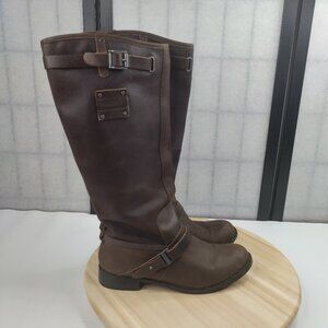 Caterpillar Tall Riding Moto Boots Leather Harness Dark Brown Women US 7.5